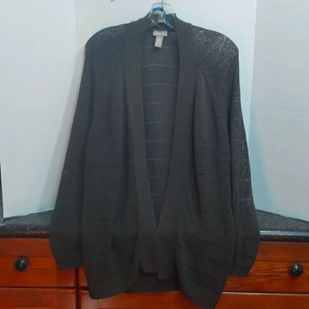 Chicos Grey/Brown Cardigan Sweater...Size 3...EUC5